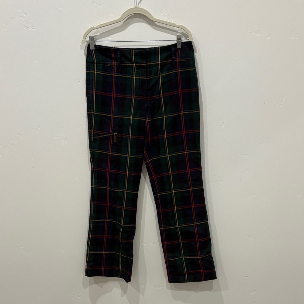 Tommy Hilfiger Green Plaid Trousers with Yellow Stripe